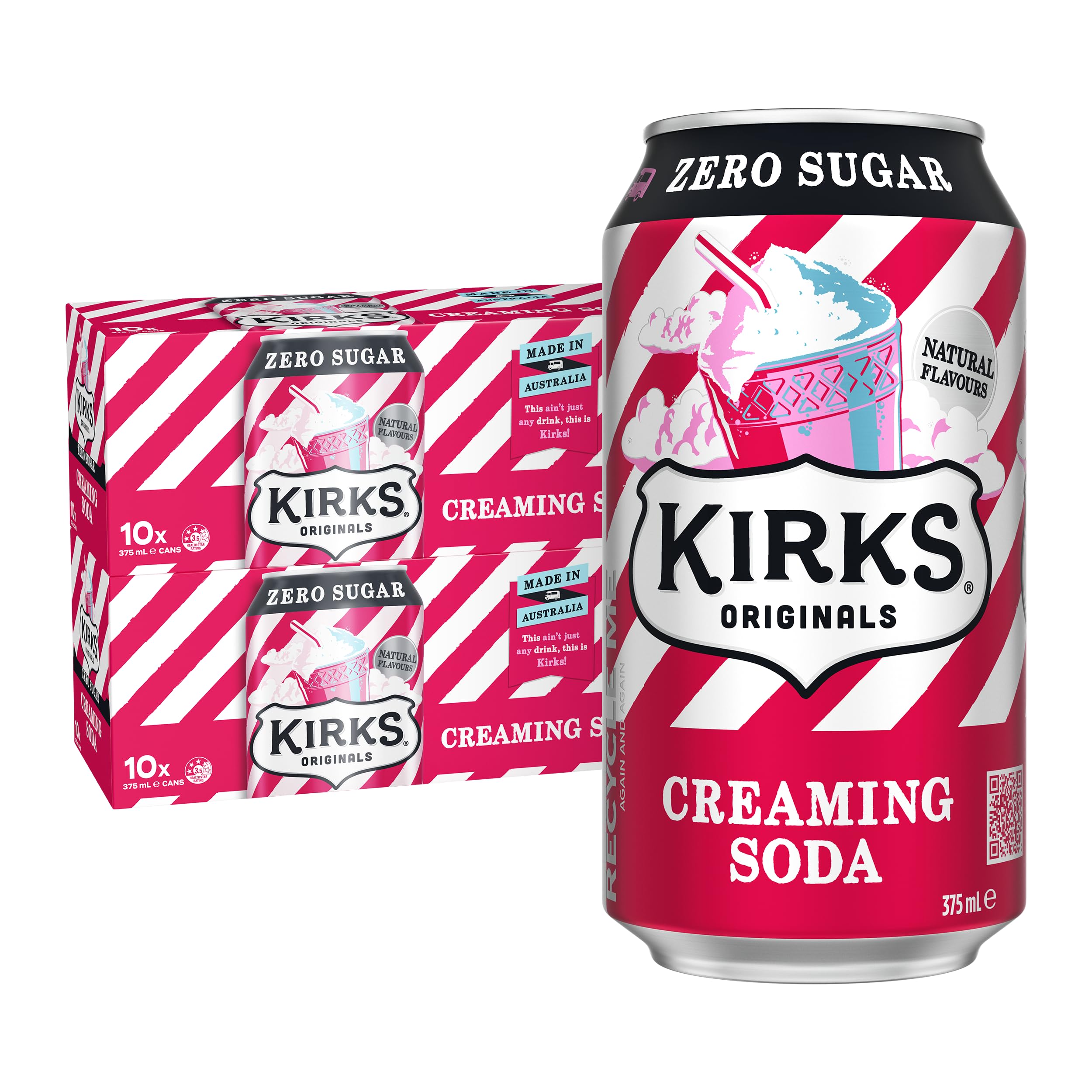 Kirks Creaming Soda Flavour Sugar Free Soft Drink Multipack Cans 20 x 375 mL