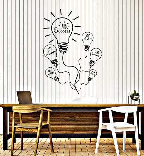 Vinilo adhesivo para pared, bombilla para trabajo, oficina, éxito, trabajo en equipo, pegatinas mural grande decoración (g2860) negro