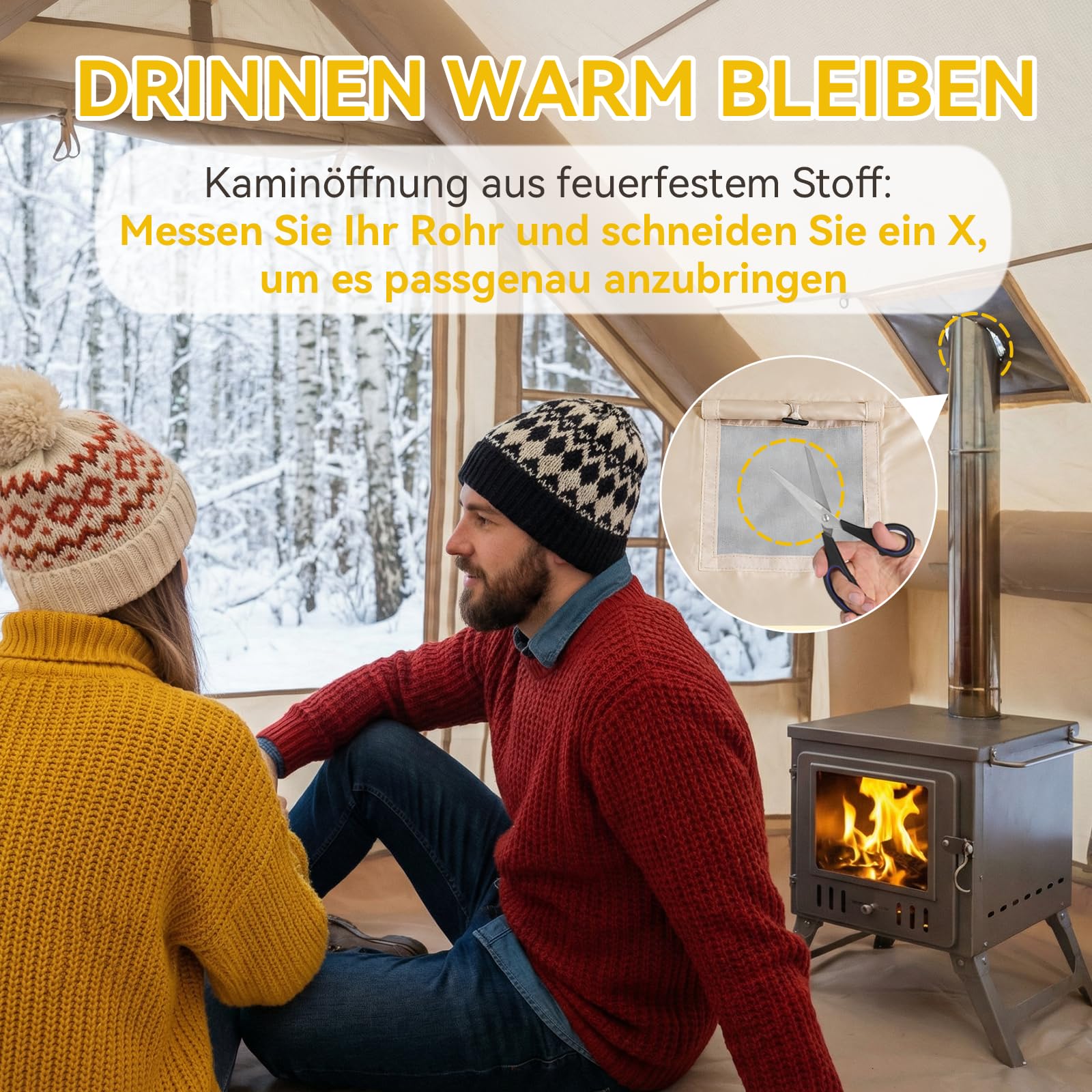 Aoxun Aufblasbares Zelt mit Pumpe für 4-8 Personen, 300×210cm winterfestes Aufblasbares Campingzelt mit Ofenloch für 4 Jahreszeiten, geräumiges Luftzelt für Glamping & Outdoor