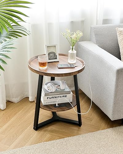 Miniatura 2 de KJGKK Mesa auxiliar redonda con estación de carga, 19.7 pulgadas de diámetro x 23.63 pulgadas de alto, mesa auxiliar con estante de almacenamiento,