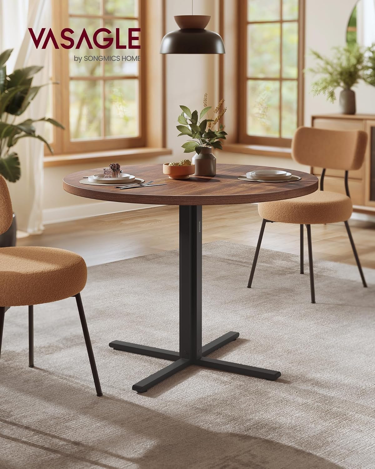 VASAGLE Dining Table, Small Round Kitchen Table for 4 People, 31.5 x 29.4 Inches, for Dining Room, Living Room, Farmhouse, Water-Resistant, Somber Walnut UKDT082K01V1
