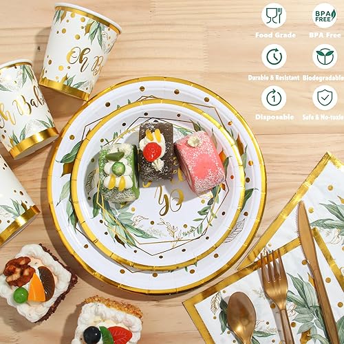 Miniatura 3 de Decoraciones de baby shower verde salvia, juego de vajilla neutral para fiesta de Oh Baby; platos de 9 pulgadas, platos de 7 pulgadas, servilletas,