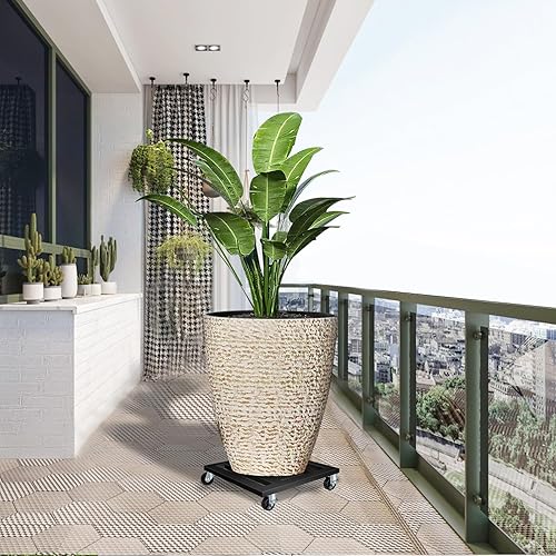 Miniatura 7 de Carrito de plantas resistente con ruedas, soporte de metal para plantas para interiores y exteriores, plataforma cuadrada de 12 pulgadas con ruedas
