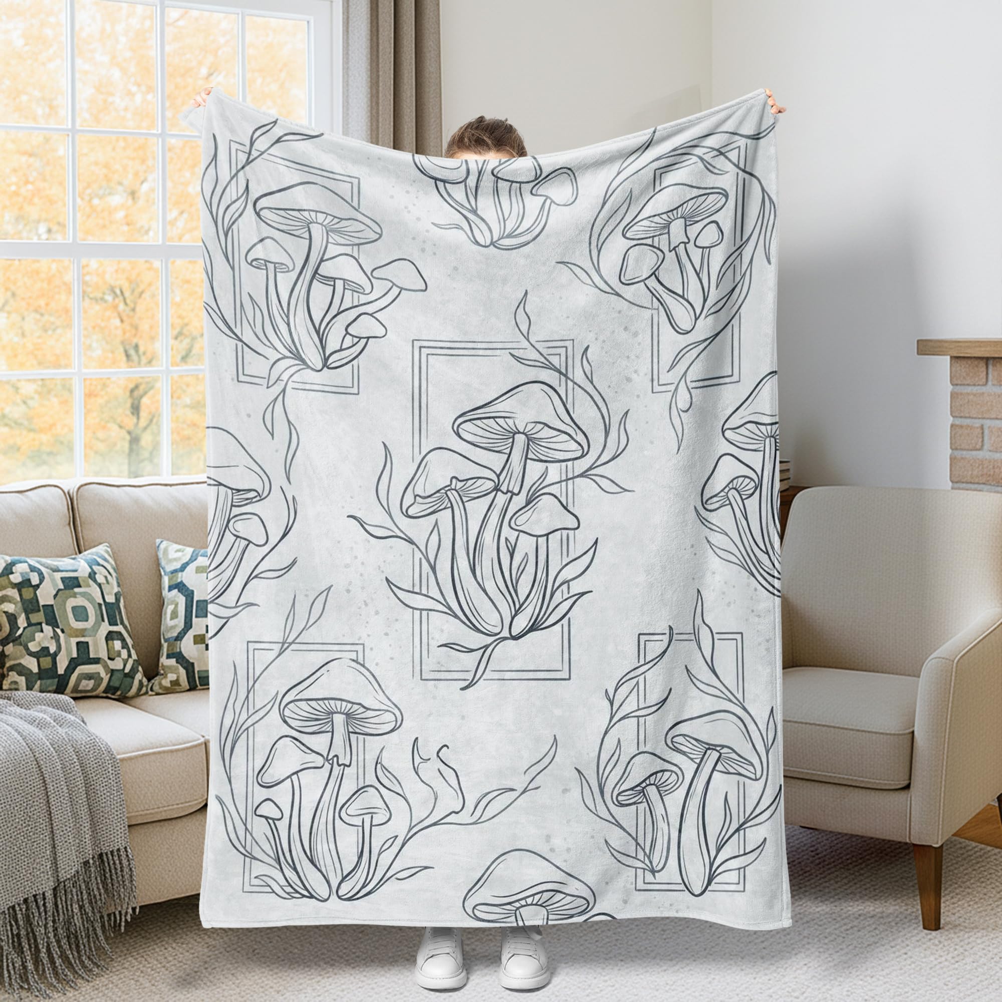 Couverture motif champignon pour canapé et bureau nomade