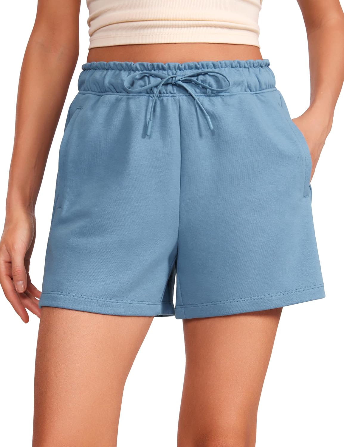 CRZ YOGA Comfy Cotton Sweat Shorts for Women Casual Summer Drawstring for Gym Lounge Workout Jersey with Pockets