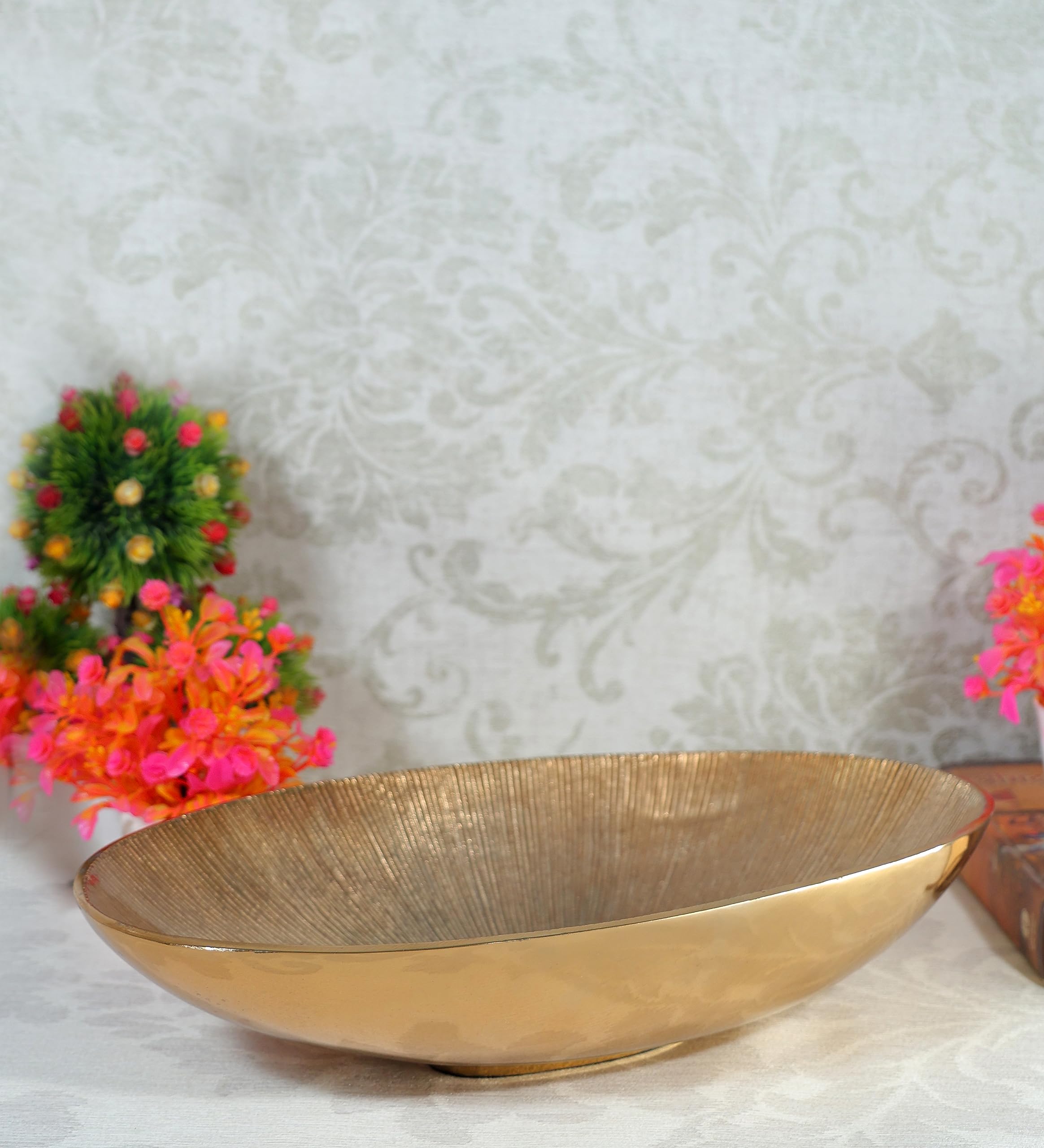Decor de Maison Brings Handcrafted The Shining Accent Oval Metal Bowl | Decorative Bowls for Home Decoration/Kitchen/Table Decor/Dinnerware & Gifting | Bowl for Snack & Dry Fruits (Gold)-picture-13