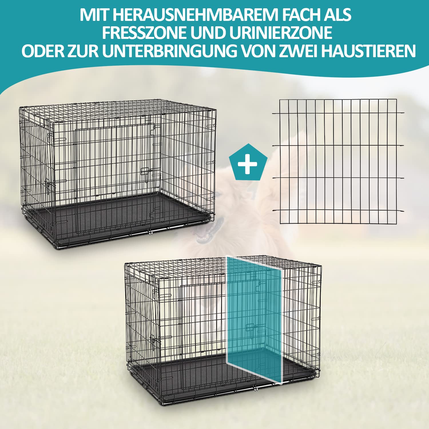 Defacto Hundebox Hundetransportbox, mit 2 Türen Faltbare Hundekäfig aus Metall schwarz, Ink. Bodenschale für deinen Hund, Hundegitterbox, Hundetransportkäfig S-XXL ((M) 61 * 43 * 51 cm)