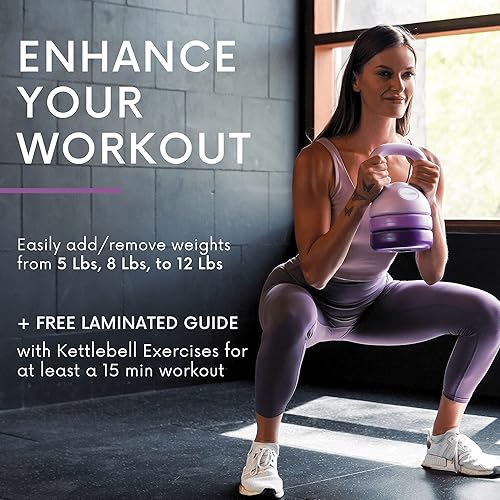 Miniatura 5 de Polyfit Adjustable Kettlebell 5 lb - 12 lb Kettlebells Weights Set for Home Gym Kettle Bell Sets for Women at Home Púrpura