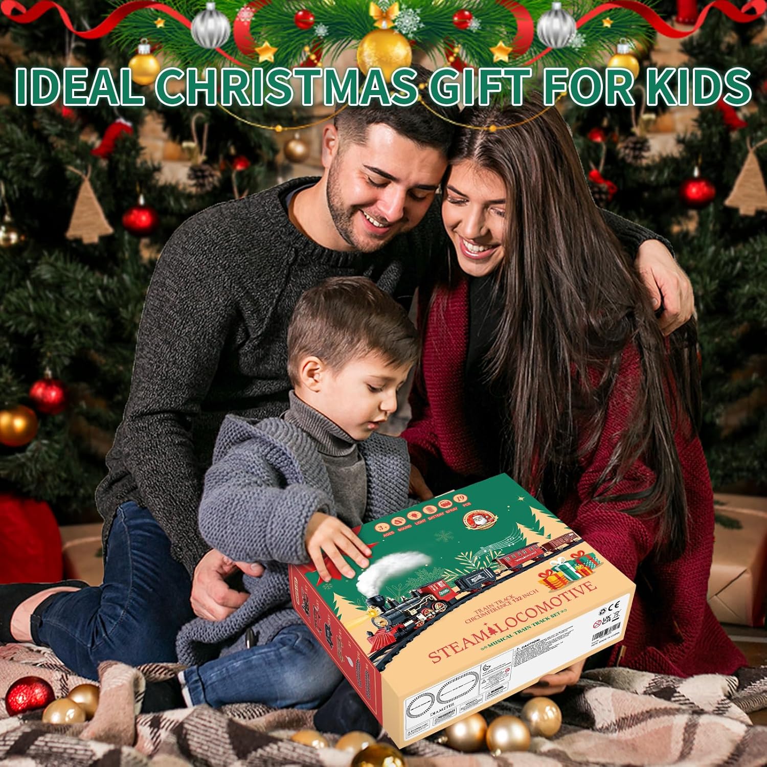 Christmas Train Sets for Around The Tree,Kids Train Set Steam Trains for Boys Girls,Sounds & Lights, for Kids 4 5 6 7 8   Years Party Favors Party Decorations