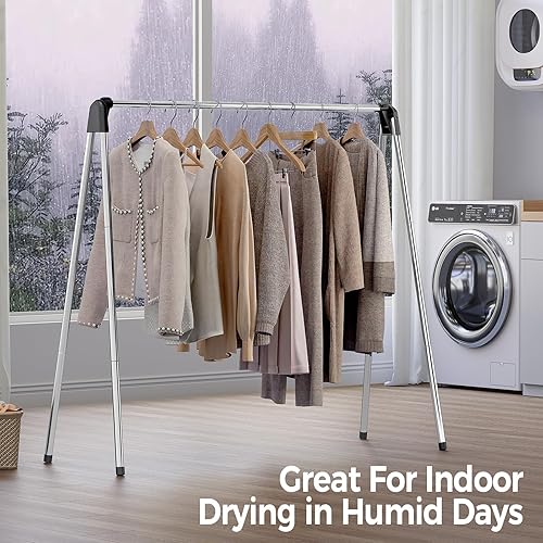 Miniatura 8 de TOOLF Tendedero plegable para ropa, de acero inoxidable, portátil, para interiores y exteriores, de gran capacidad