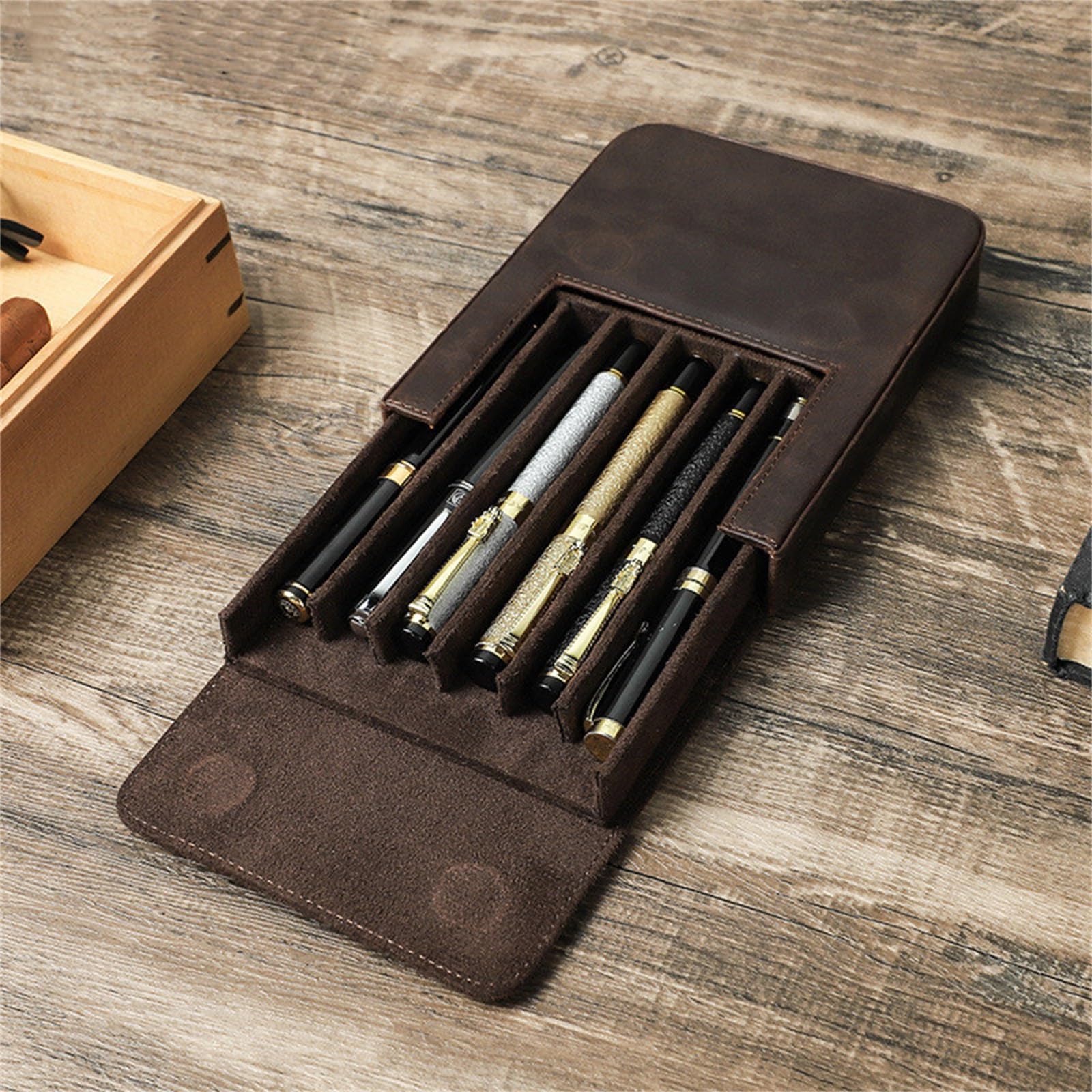 Portapenne in Pelle Astuccio in pelle, organizer for penne for studenti, con cassetto fatto a mano per il Trasporto e lo Stoccaggio
