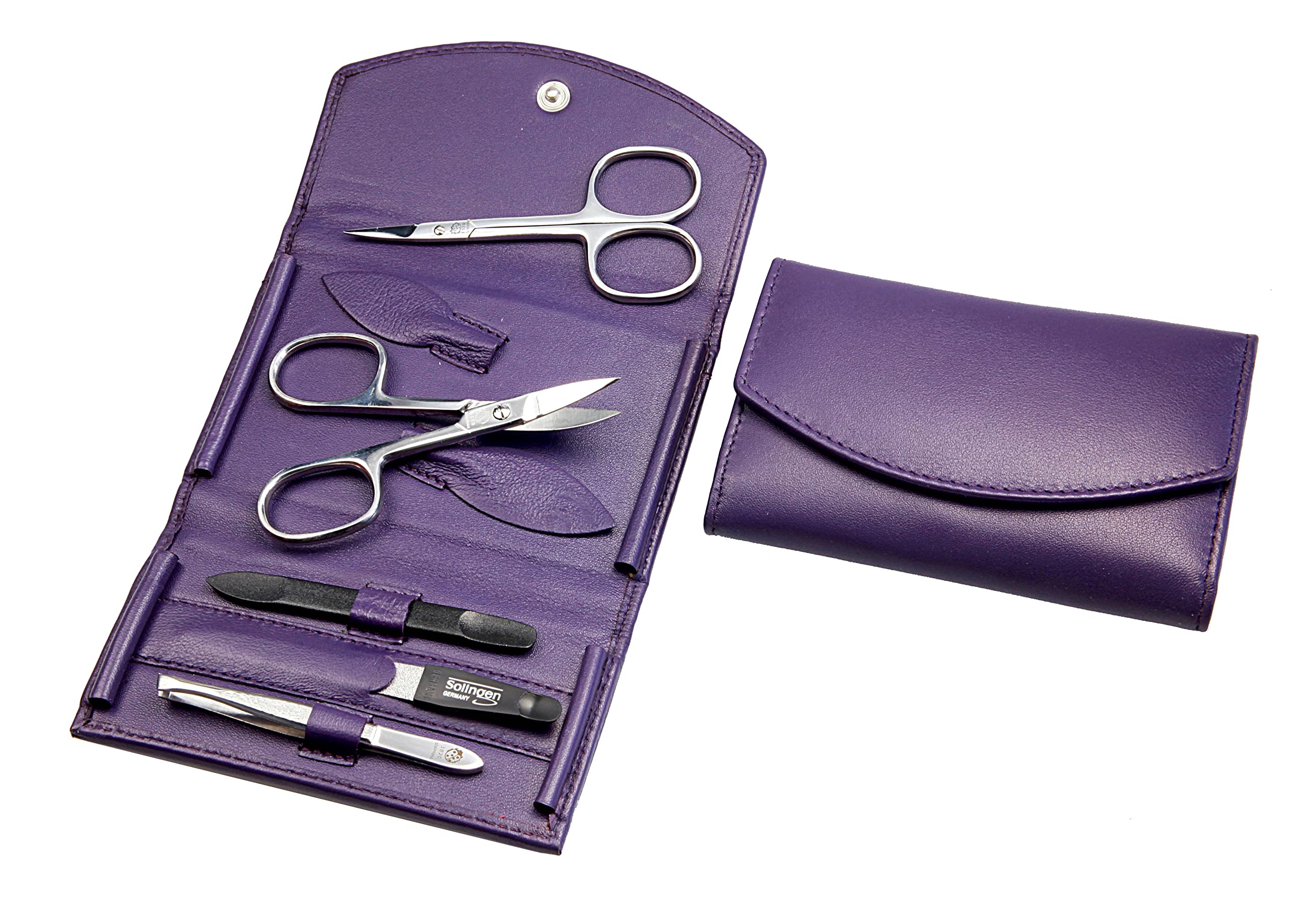 Manicure Set, 5-Piece Nail Care Set, Genuine Nappa Lambskin Leather Manicure Case, Nail Scissors, Cuticle Scissors, Nail File - Image 2