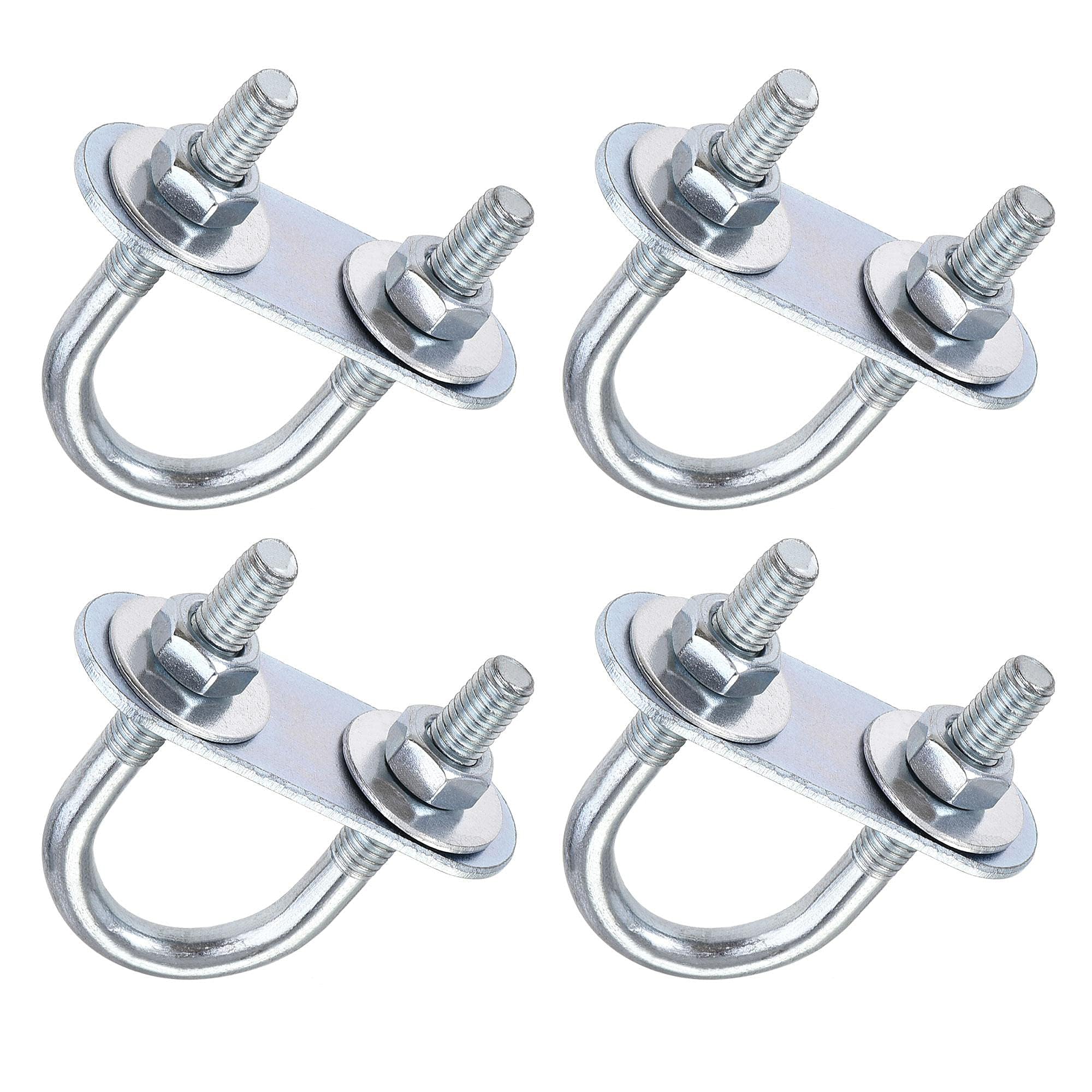 Unifizz Round U-Bolt,4 Set Zinc Plated Alloy Steel M6 U Bolts 20mm(0.79") Inner Width 50mm Length with Nuts and Frame Plate for Automobiles Boat Trailer