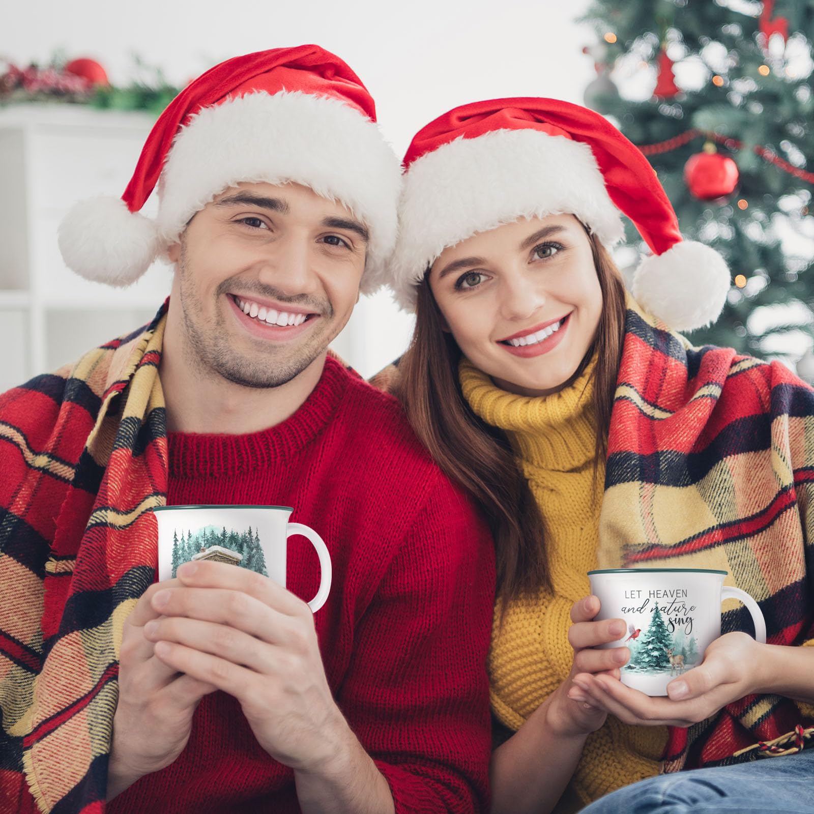 Pickmesh Juego de 6 tazas de café de cerámica de Navidad de 14 onzas, tazas de Navidad con asa, tazas de Navidad esmaltadas para invierno, regalo de Navidad, suministros de fiesta de Navidad
