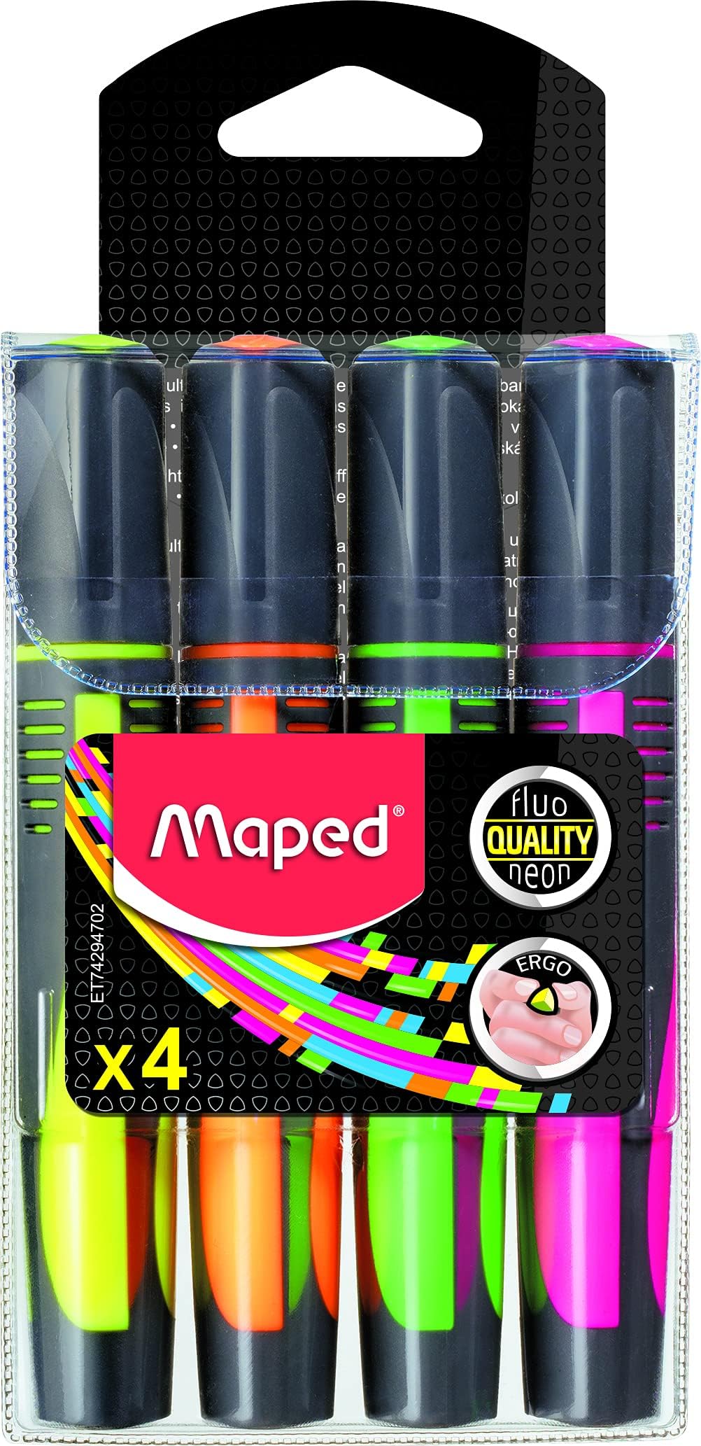 Maped Fluo Peps Max Highlighters, Assorted Colors, Pack of 4 (742947)