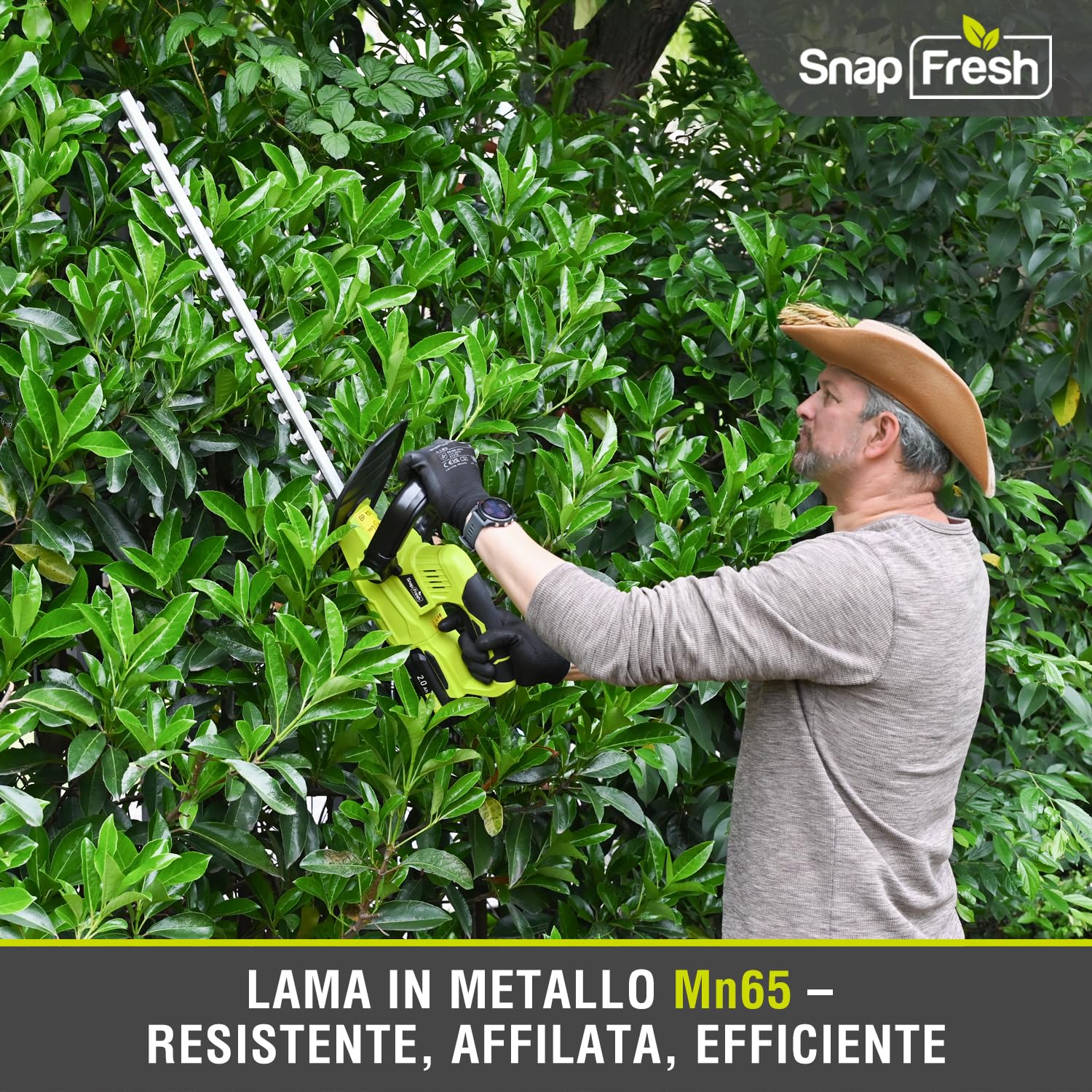 SnapFresh Tagliasiepi a Batteria 20V, Leggero 2,15 kg, 55 cm Lunghezza di Taglio, Distanza Denti 14 mm, 2800 SPM, Tagliasiepi Elettrico per Giardino, Siepi, Arbusti e Cespugli