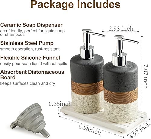 Miniatura 3 de Juego de dispensadores de jabón para platos de cerámica (paquete de 2), mano, plato, dispensador de jabón de ducha para fregadero de cocina y baño,