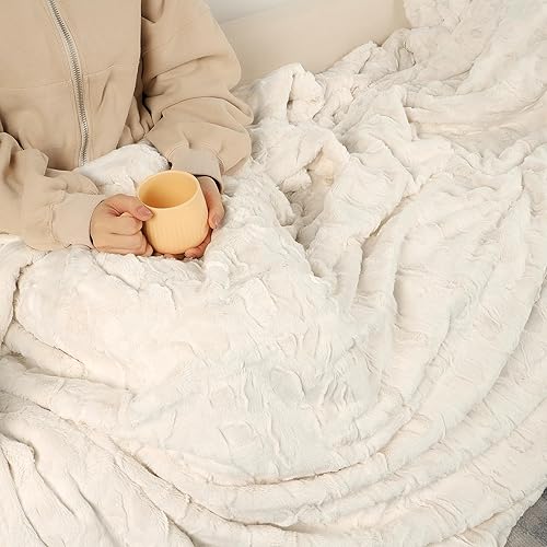 Miniatura 6 de TOONOW - Manta grande de pelo sintético de tamaño individual, de doble cara, suave, esponjosa, mullida y afelpada, para cama, sofá (color blanco