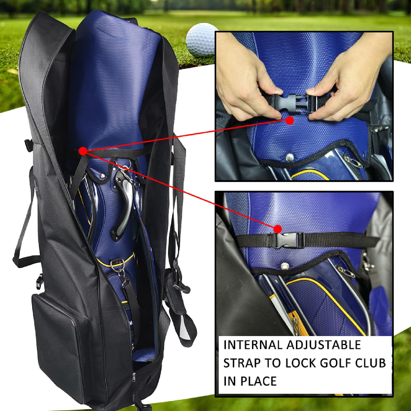Bolsa de viaje acolchada con ruedas, impermeable, duradera, para viajes aéreos, palos de golf