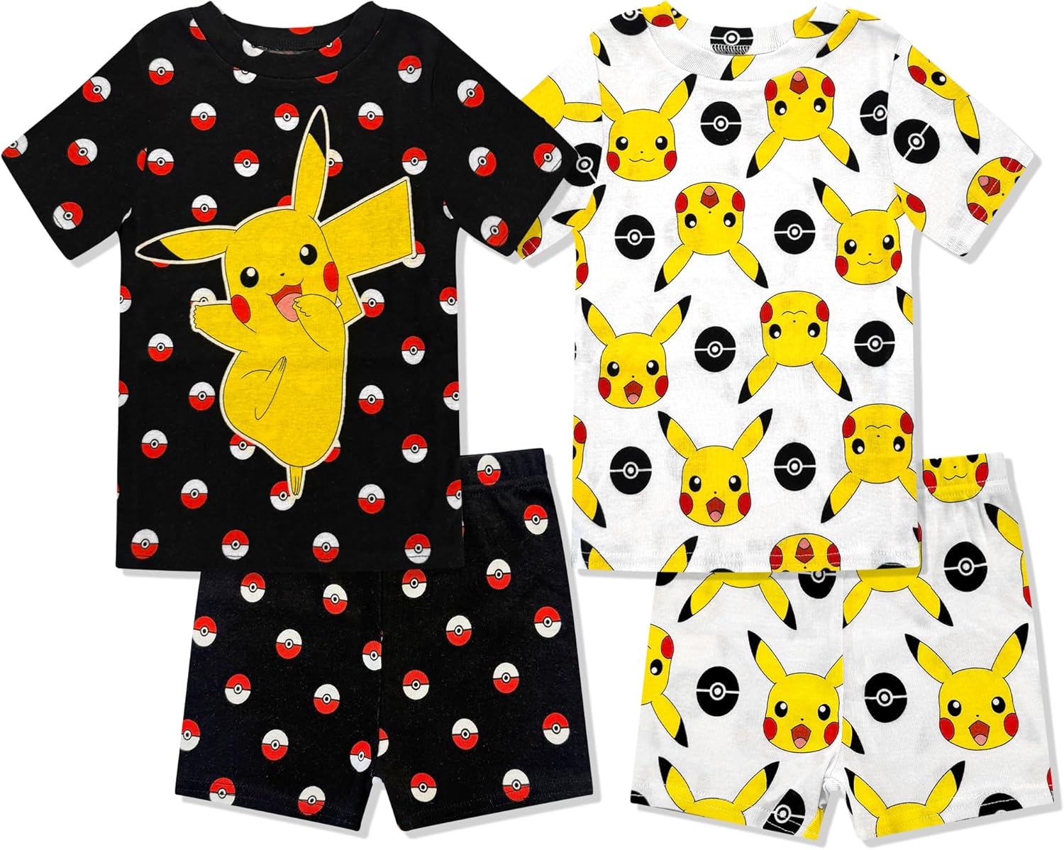 Pokémon Boys Pajama Set - 4 Piece Short Sleeve & Shorts Pajama Set - 100% Cotton PJs, Snug-Fit Kids Summer Pajamas