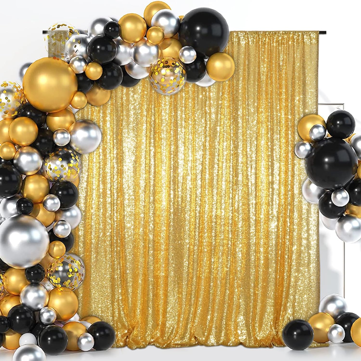 Juya Delight 4ftx7ft Gold Sequin Backdrop Curtain Glitter Photo Booth Backdrops for Party Wedding Photography,Gold,4ftx7ft