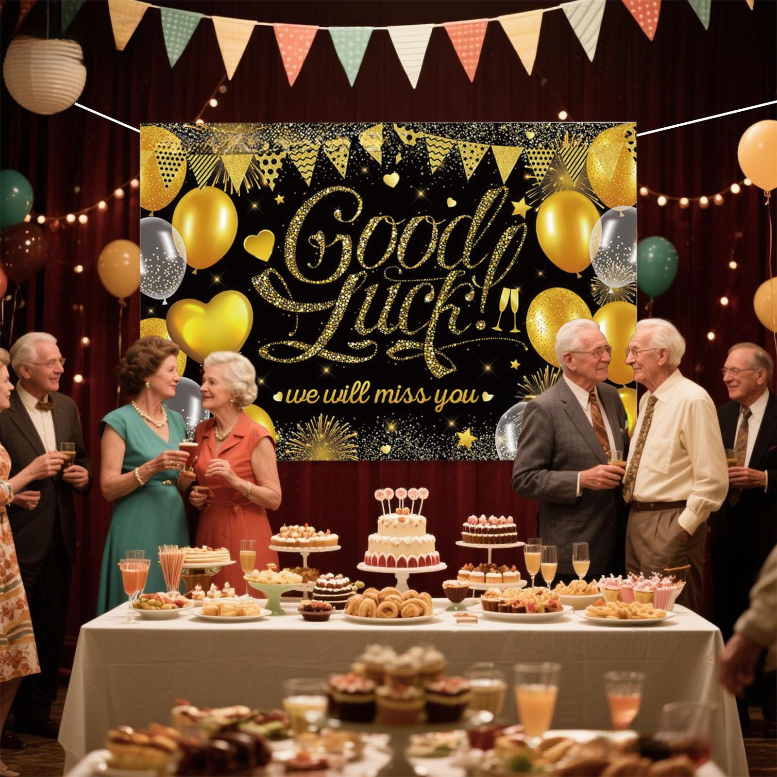 VGRDTW Retirement Decorations, Sorry Your Leaving Decorations, Good Luck Banner, Black & Gold Farewell Party Backdrop Decor - Image 4