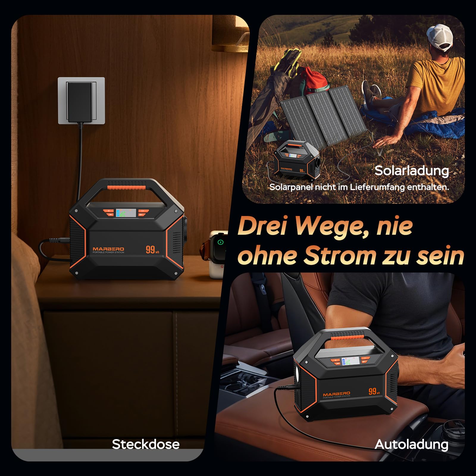 MARBERO Station Électrique Portable 27.000mAh avec Panneau Solaire Pliable 30W et Sac de Transport, Power Bank avec Prise AC 150W (Pic), Générateur Solaire avec Panneau Inclus pour Camping