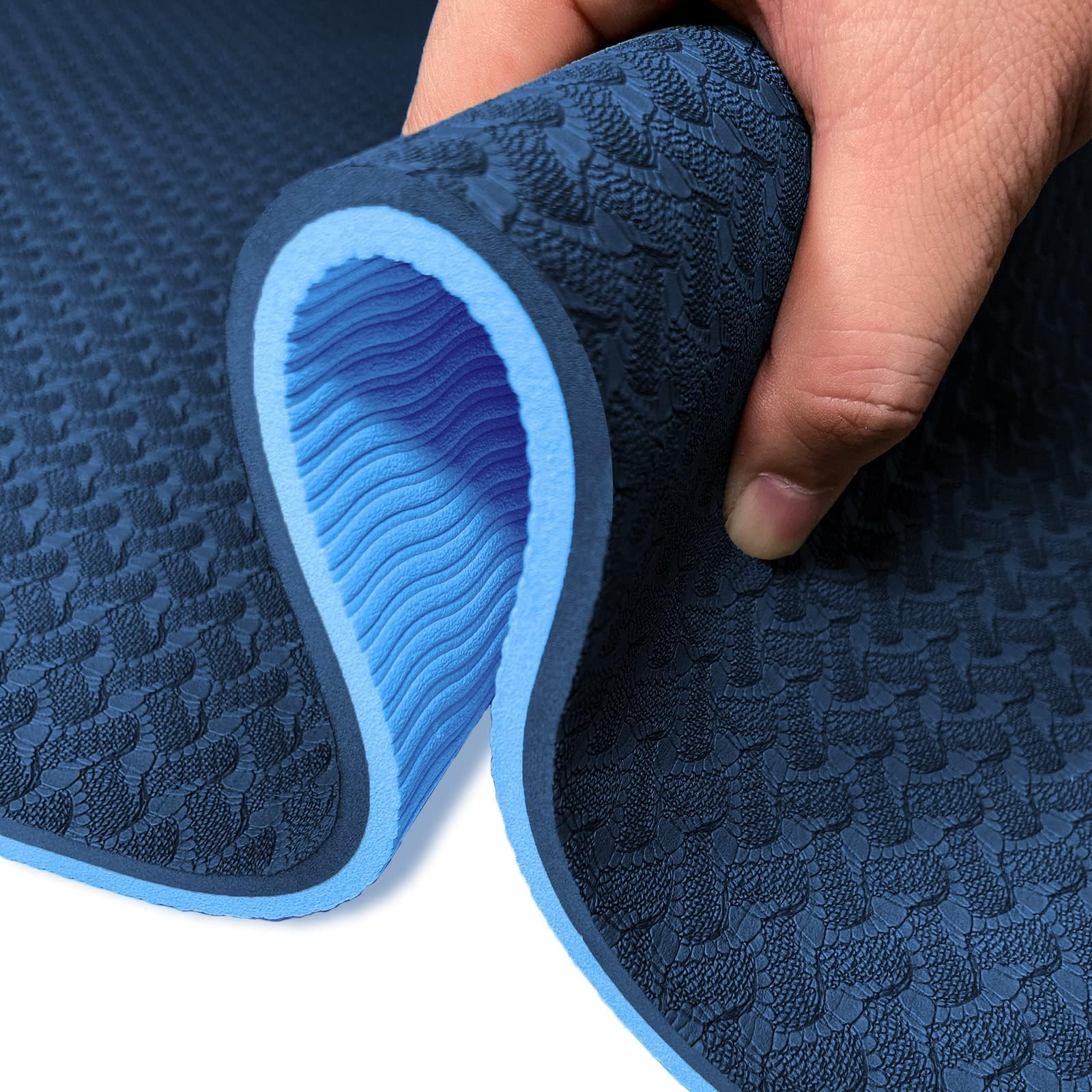 Esterilla de yoga de 1/3 pulgadas QMKGEC de 8 mm TPE antideslizante extra gruesa de alta densidad ecológica para yoga, entrenamiento, pilates, yoga para mujeres y hombres (azul marino)