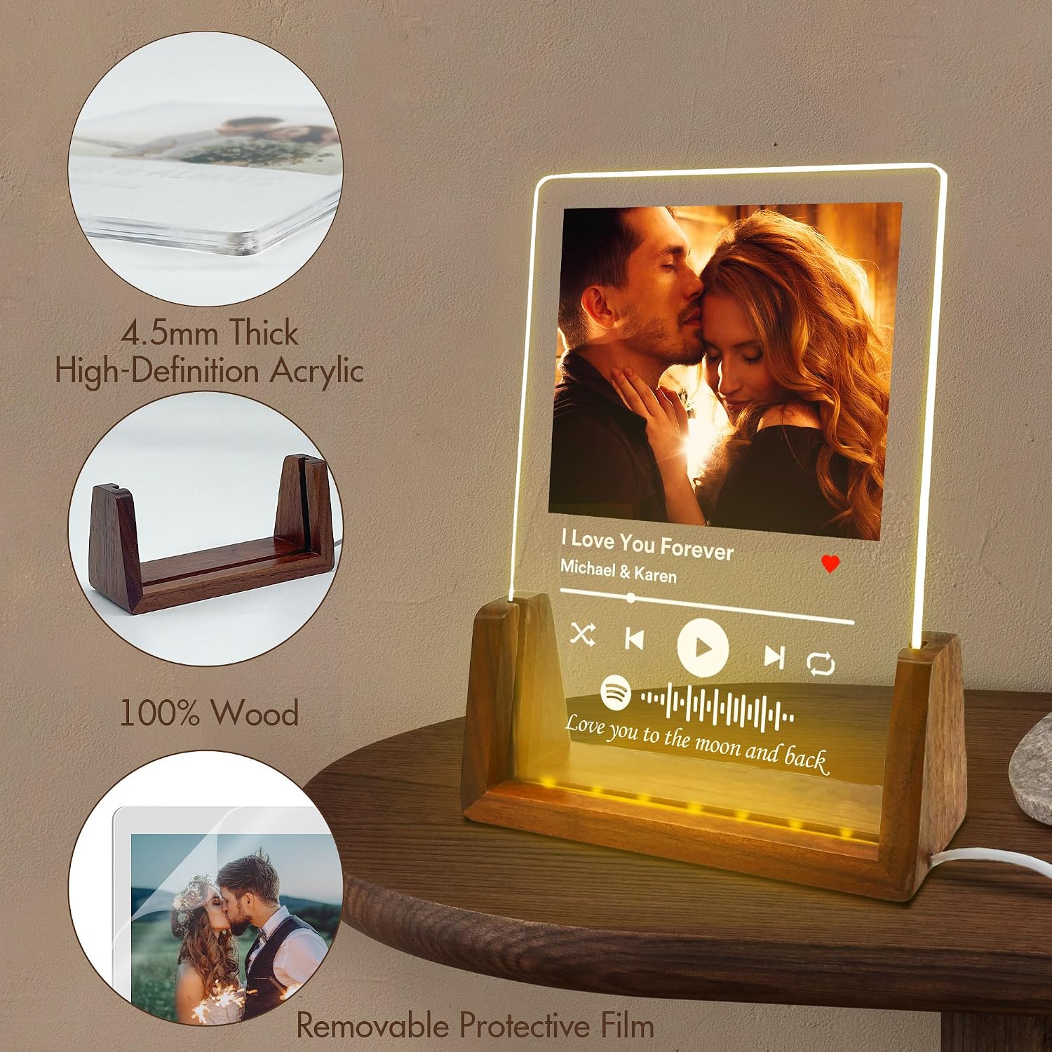 Personalized Music Acrylic Plaque with Name Picture, Customized Acrylic Plaque Custom Photo Gift for Him Her Boyfriend Girlfriend Groom Bride Wedding Anniversary Valentine's Day Christmas