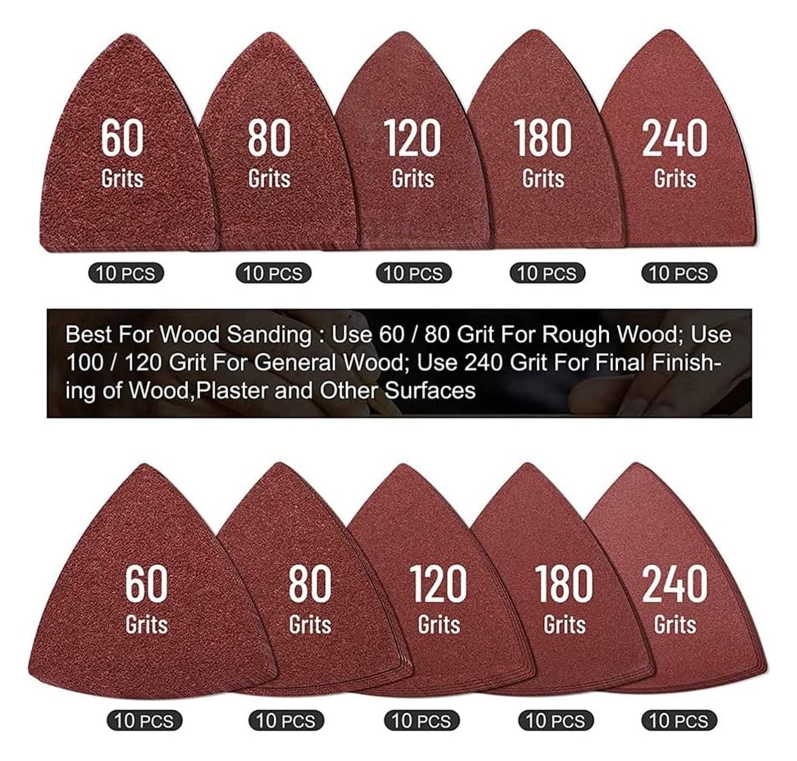 Fogli di carta vetrata, carta vetrata a grana fine, carta vetrata for lucidatura, carta abrasiva, 104 pezzi di tamponi abrasivi for utensili oscillanti, 2 pezzi di tamponi abrasivi triangolari e 2 pez