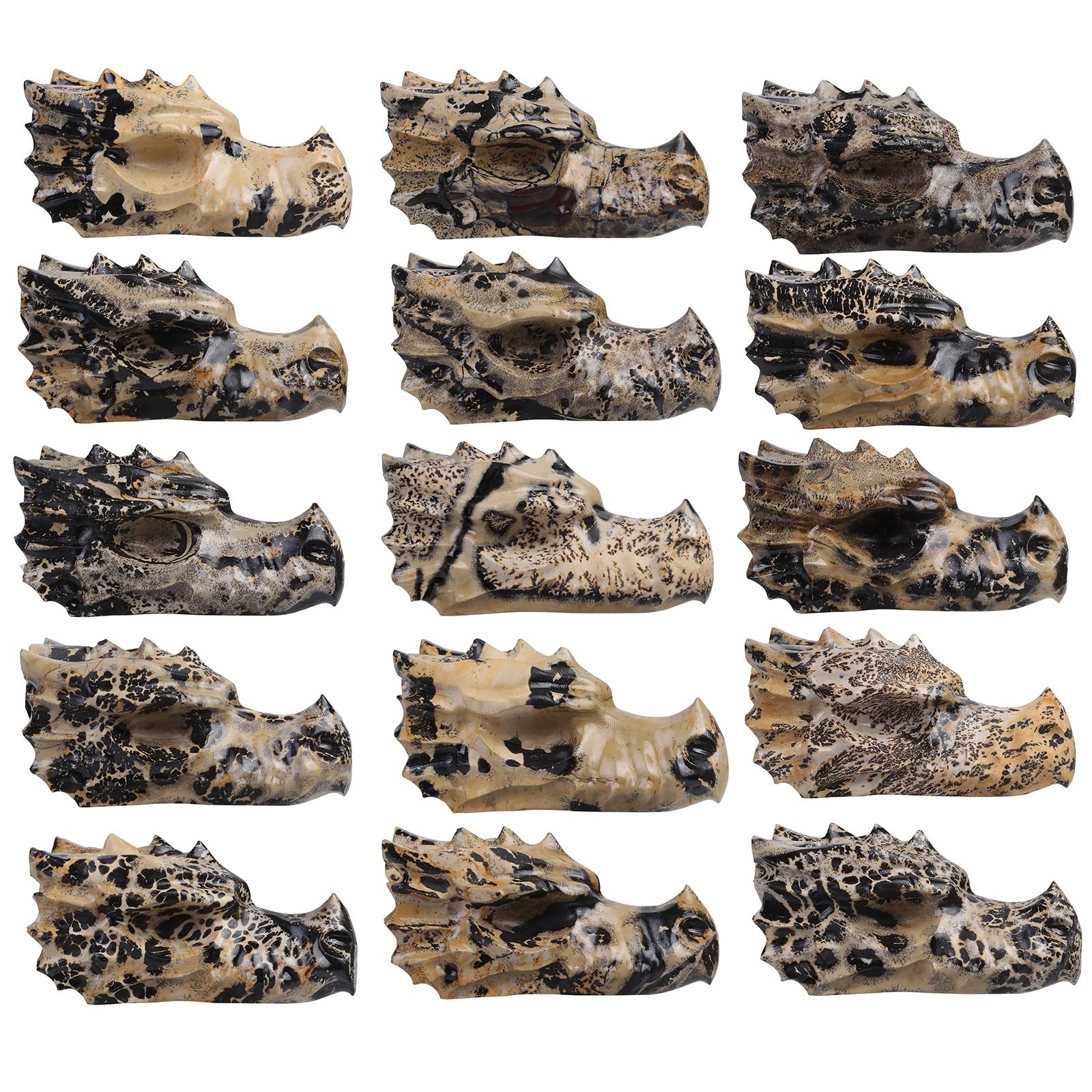 KYEYGWO 2.8 Inch Carved Crystal Dragon Head Skull Statue Natural Grass Flower Jasper Stone Small Animal Figurines Gothic Desk Decor for Home Office - Image 4