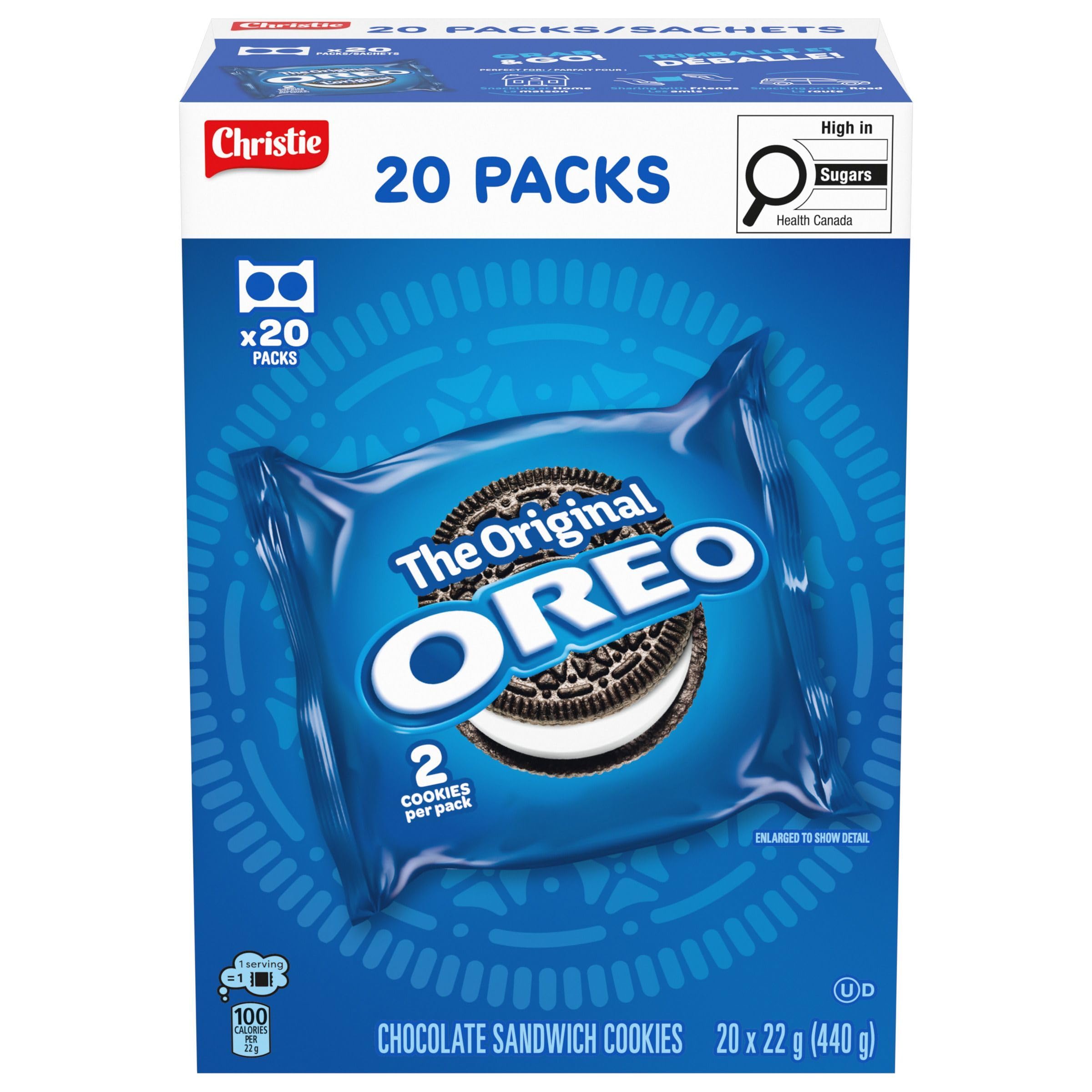 OREO Chocolate Sandwich Cookies, 20 Original Snack Packs (individually wrapped), 40 Cookies, School Snacks, Lunch Snacks, Birthday Party, 440 g - 2