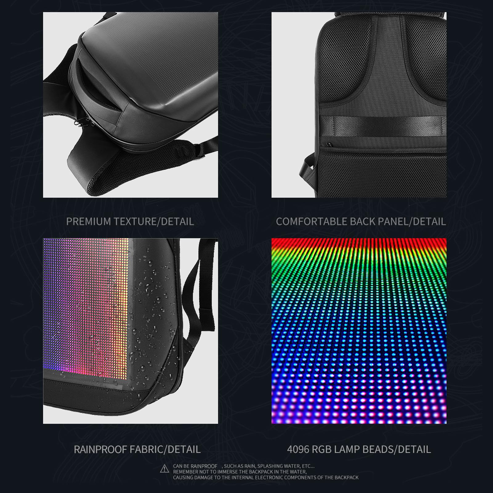 Luocute LED -Rucksack, LED -Motorrad -Rucksack -Rucksack -LED -Werbe -Rucksack -App -Steuer -Rucksack mit Programmierbarem Bildschirm Outdoor Travel