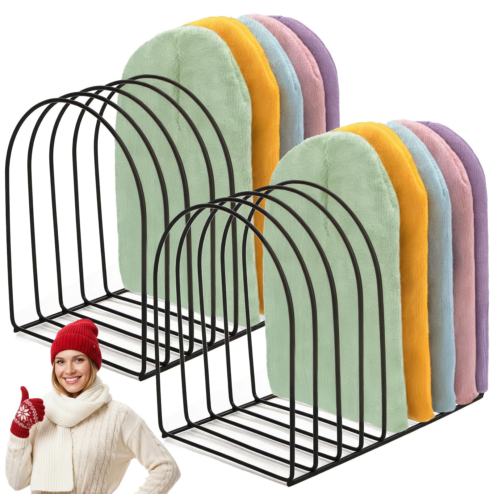 Hacaroa 2 Pack Beanie Organizer, Metal Beanie Hat Holder, Knitted Hat Display Stand Cap Storage Rack for Winter Cap, Tabletop, Closet, Bedroom, Dresser, Home Entryway, Black