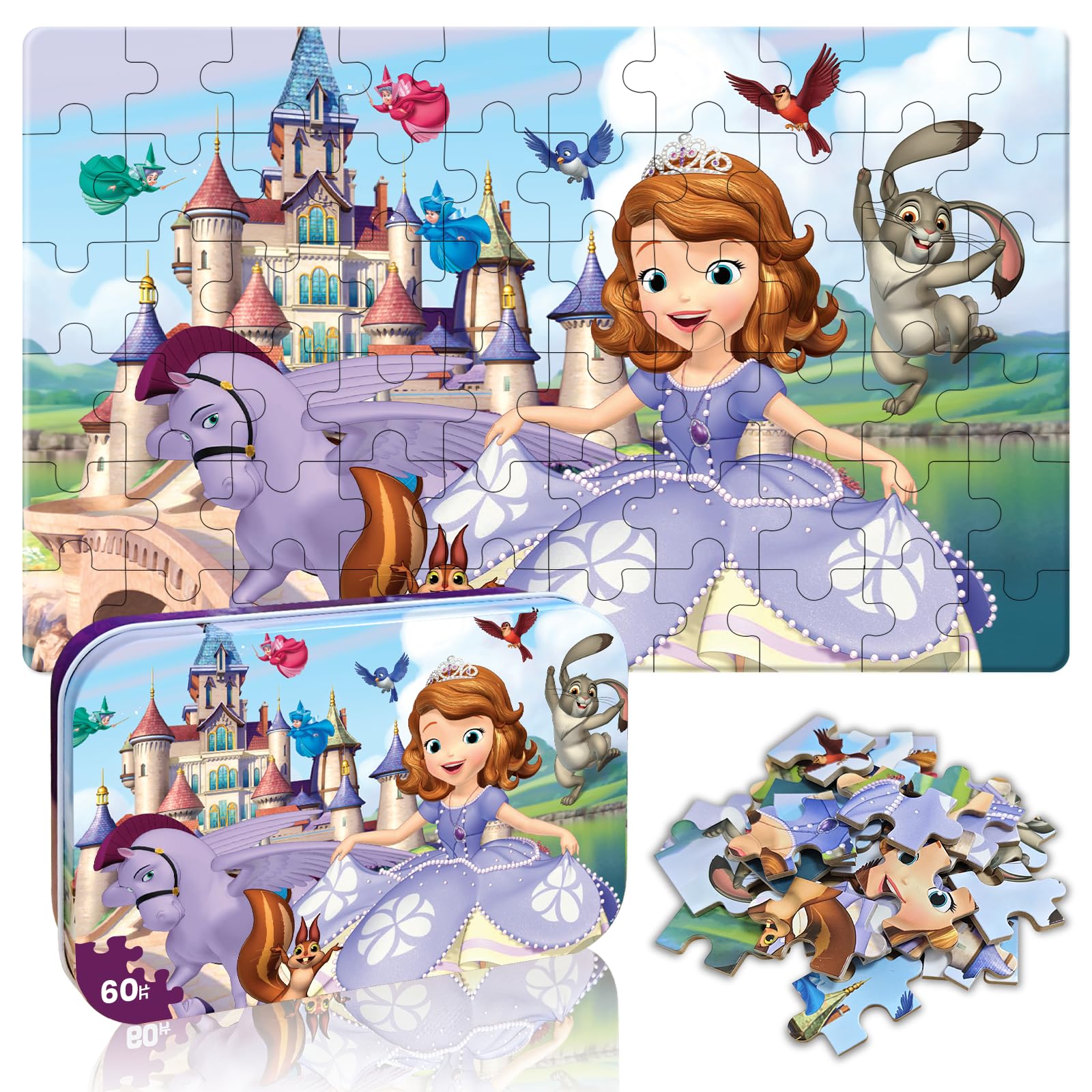 Puzzles for Kids Ages 4-6, 60 Piece Jigsaw Puzzles in Metal Box, Educational Learning Toys for Boys and Girls, Premium Puz...