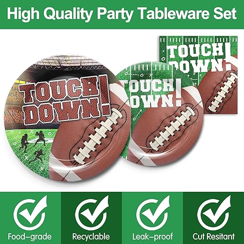 Miniatura 4 de Juego de vajilla para fiestas de fútbol  Las decoraciones de fiesta de fútbol del Super Bowl incluyen platos llanos, vasos, servilletas, cubiertos,
