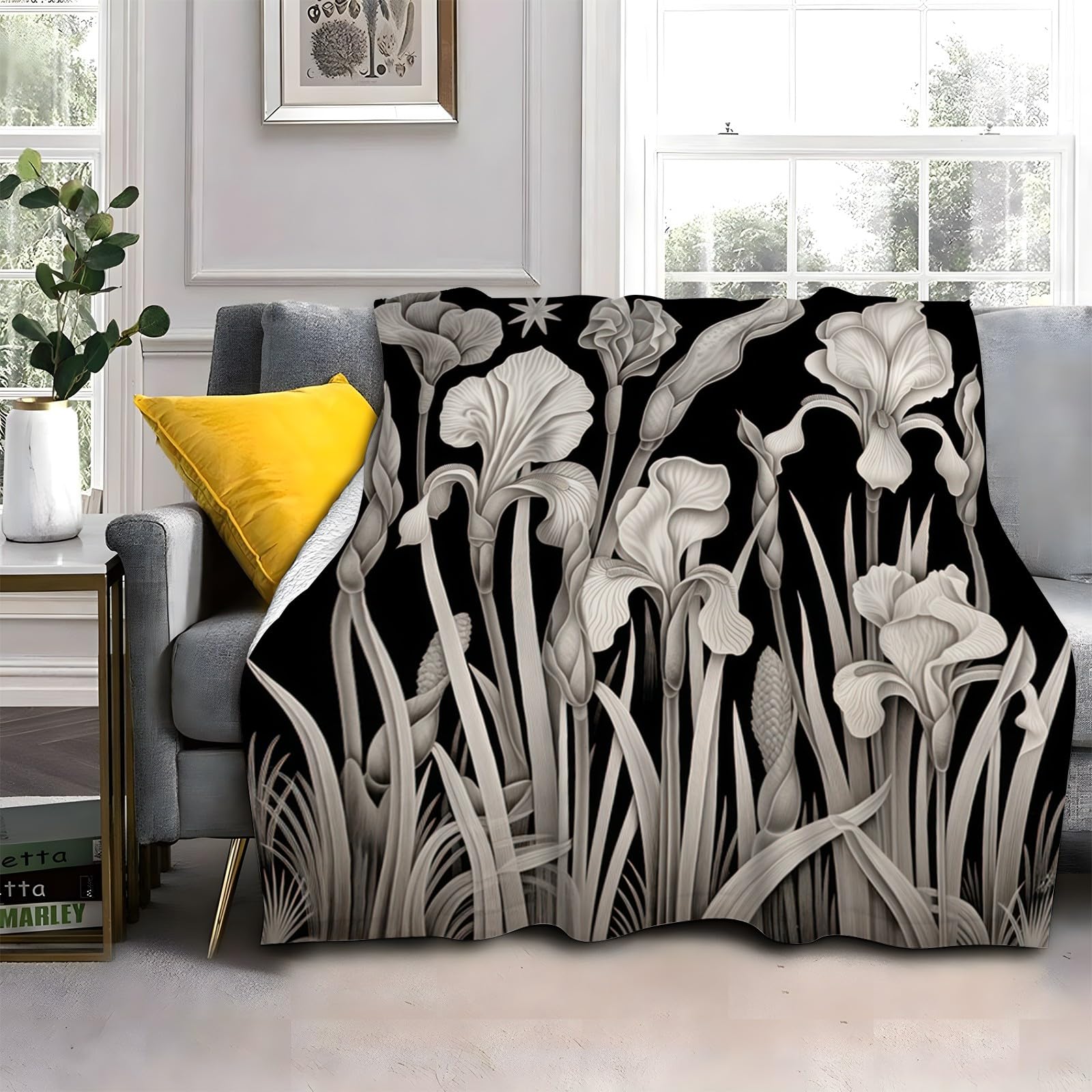 LLSZAHD Grey Plants Fleece Blanket, Black Throw Blanket, Soft Warm Fuzzy Washable Blanket for Sofa, Chair, Lap, Travel, Pets, excellent gift (40"x60")