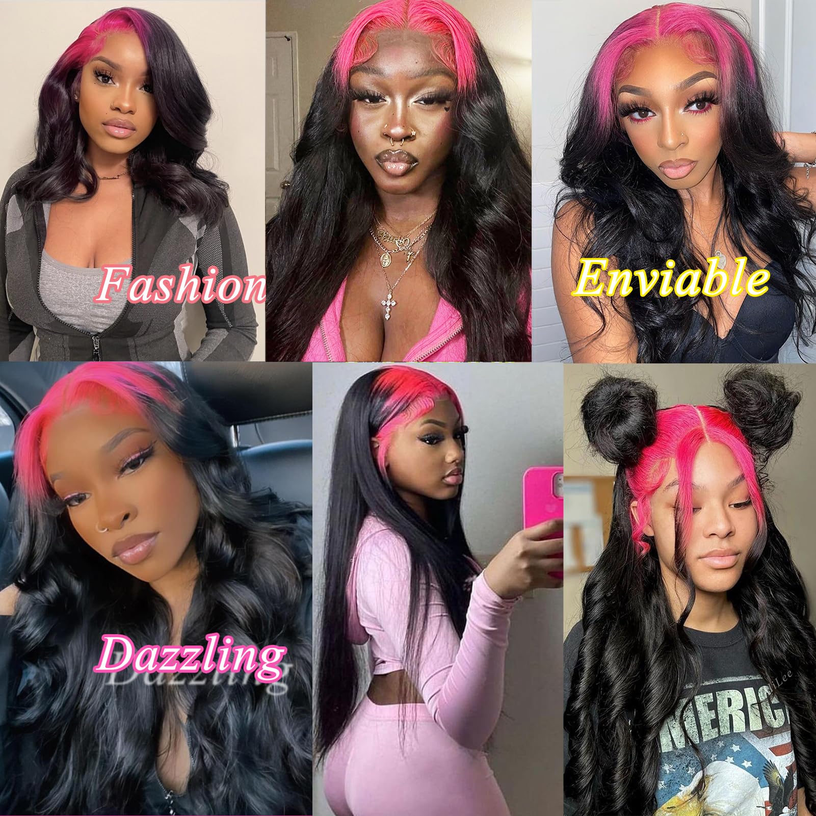 Amazon.com : YMS Pink and Black Lace Front Wigs - Human Hair 