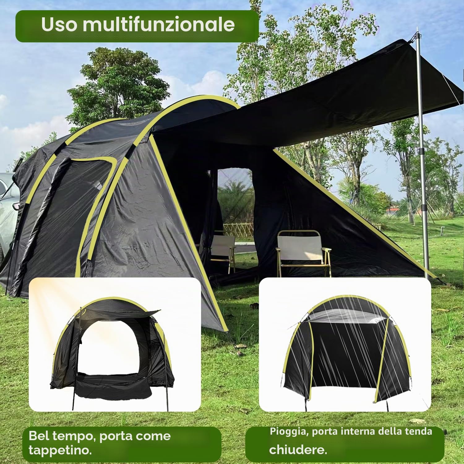 Tenda posteriore auto per 6 persone, grande tenda posteriore SUV con impermeabile Canopy, 300 x 300 x 220 cm, tenda posteriore auto combinata con colonna d'acqua da 3000 mm, tenda posteriore per SUV