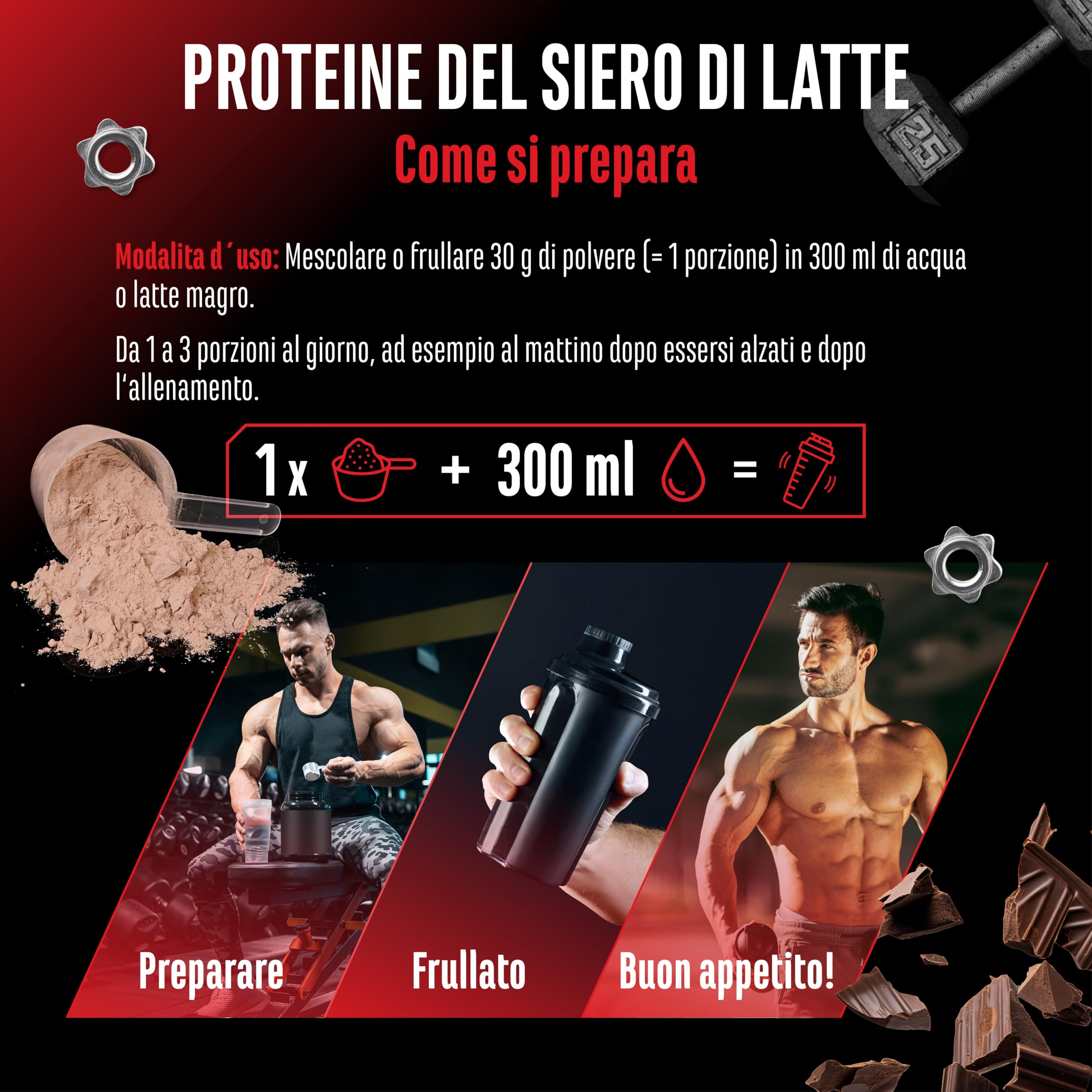 Whey Proteine Complesso - 1000 g (Cioccolato) - Con contenuto isolato - Polvere proteica solubile istantanea con BCAA ed EAA - German Elite Nutrition