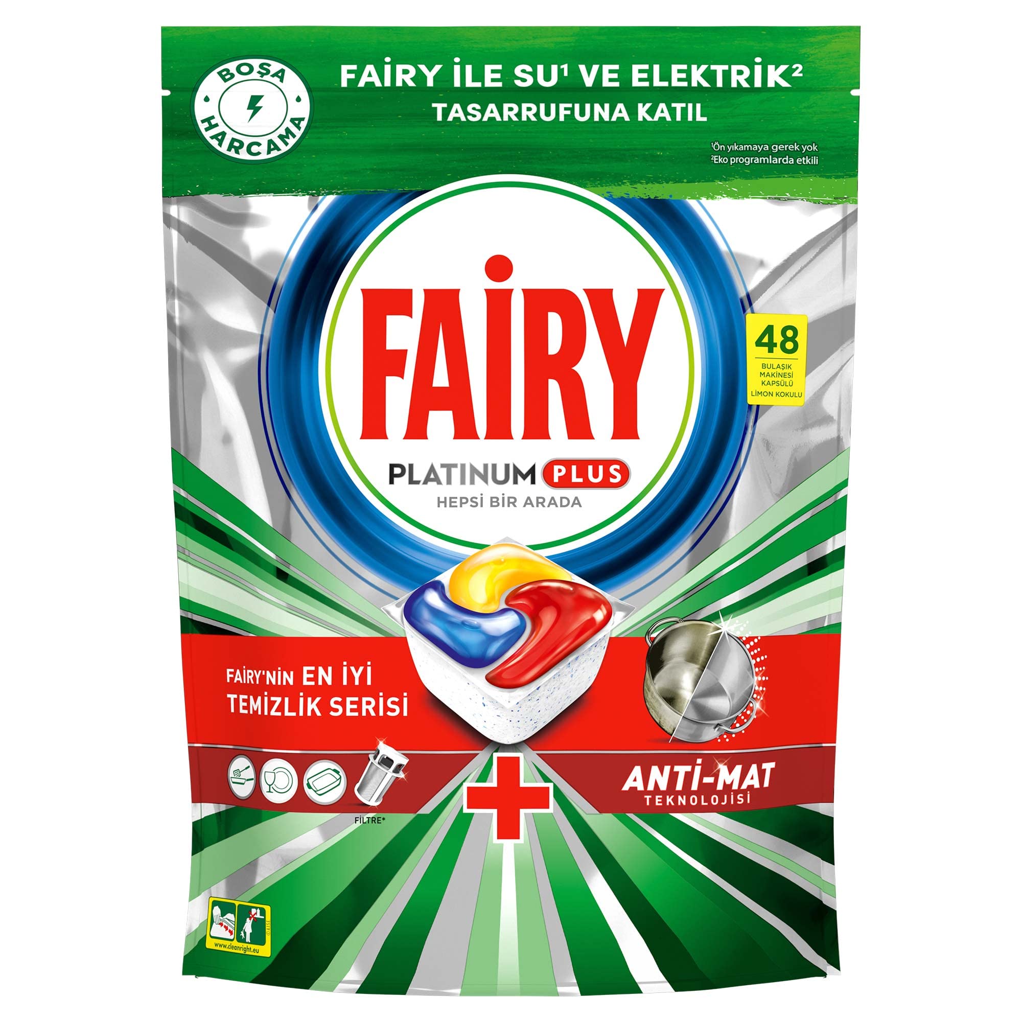 Fairy Platinum Plus Bulaşık Makinesi Deterjanı Kapsülü/Tableti 48 Yıkama Limon Kokulu