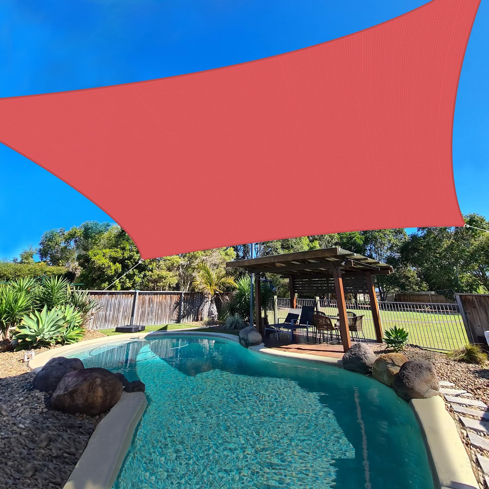 ECOOPTS 12'x12' HDPE Sun Shade Sail Rectangle Canopy Shades for Outdoor Patio Pergola Cover Blockage 95% UV Resistant(Red)