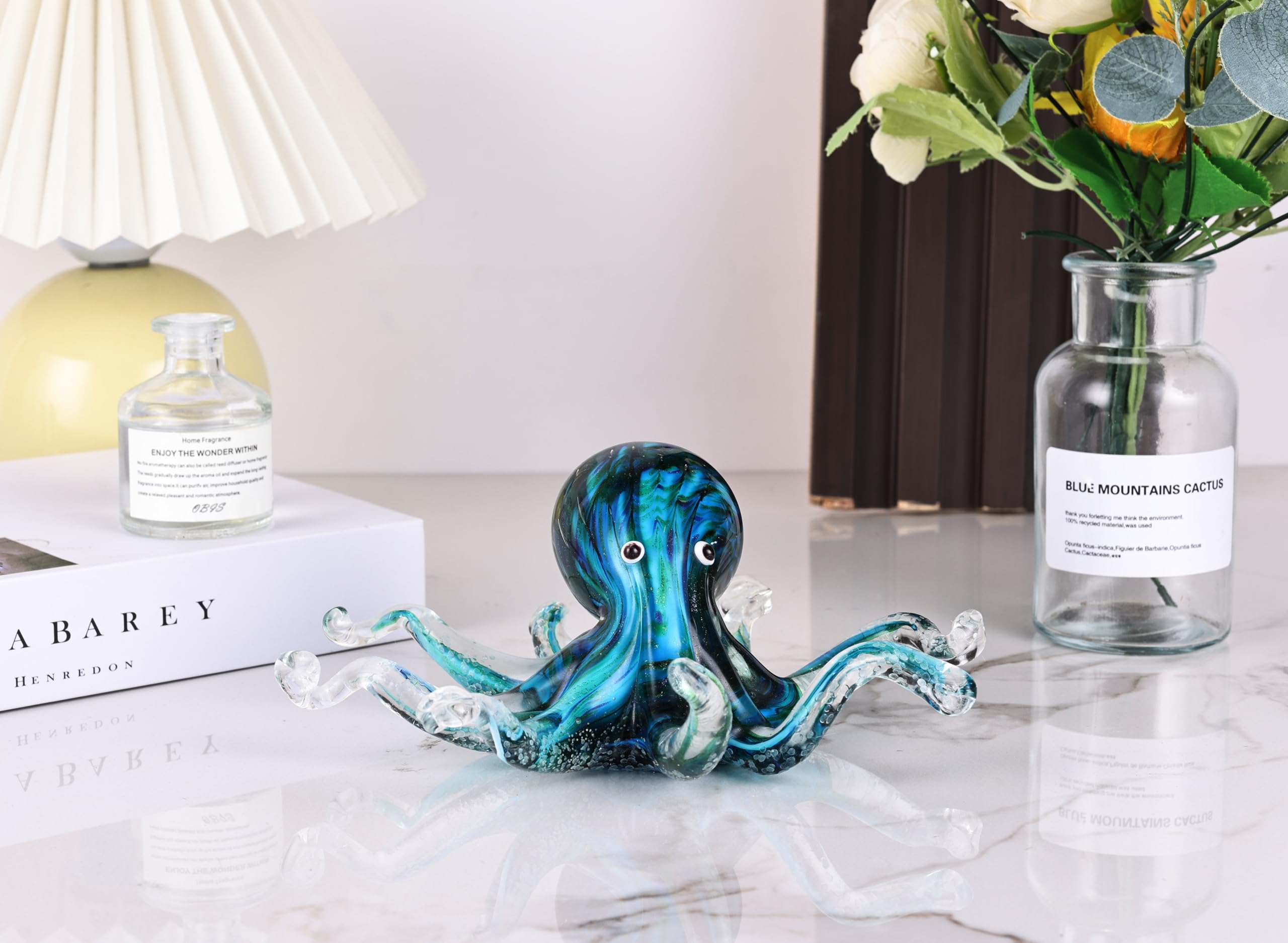 LCCCK Glas Oktopus Qualle Skulptur - Mundgeblasene Meeresdekoration Für Aquarium Und Schreibtisch