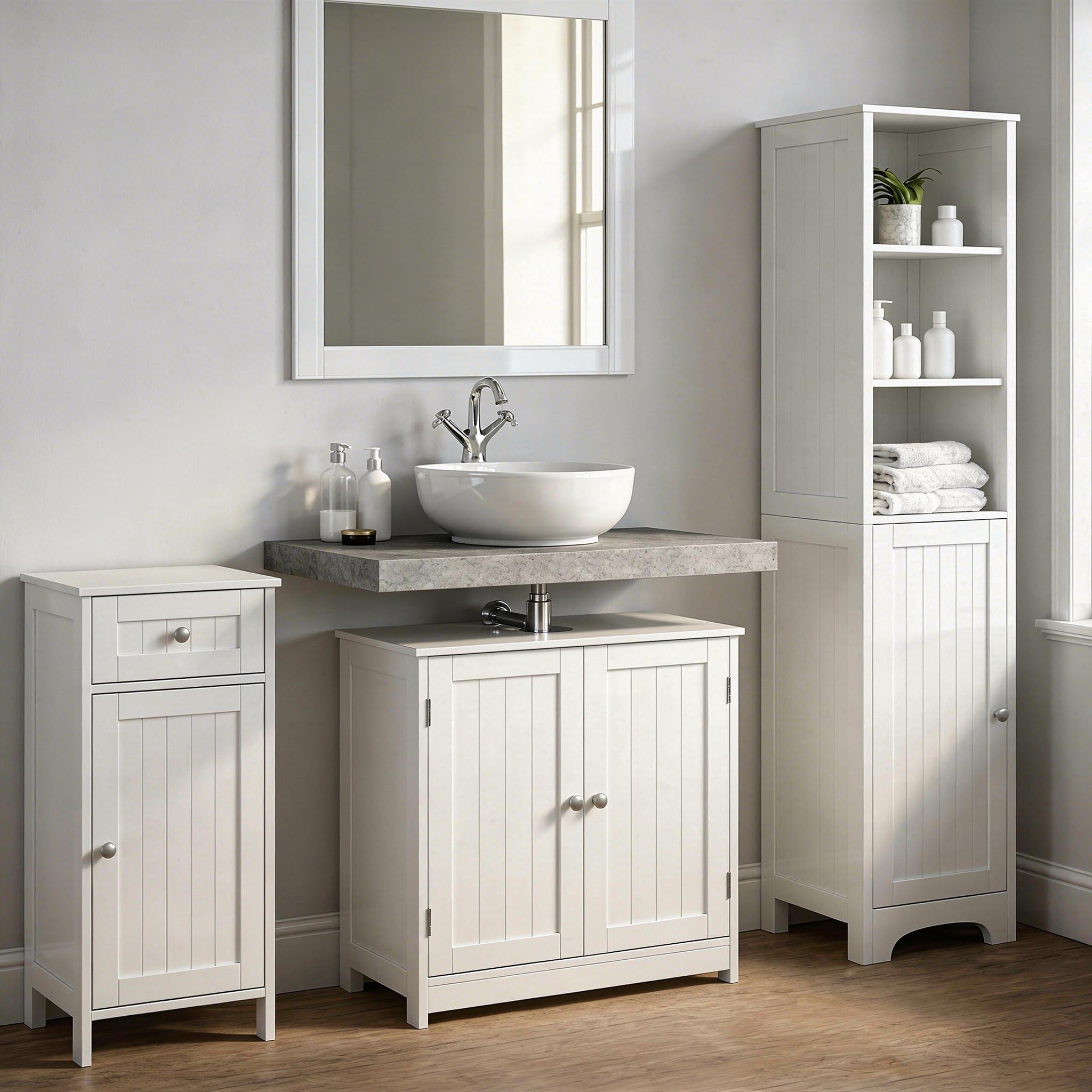 LOLAhome Mueble Bajo Lavabo pie de Madera Blanco, Mueble Baño de 60x30x60 cm