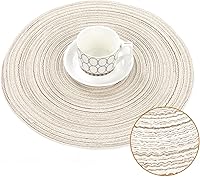 Vista 3 de SHACOS Round Braided Placemats Set of 4 Washable Table Placemats Cotton Polyester Place Mats 15 inch Circle Table Mats for Holiday Party (Ivory, 4)