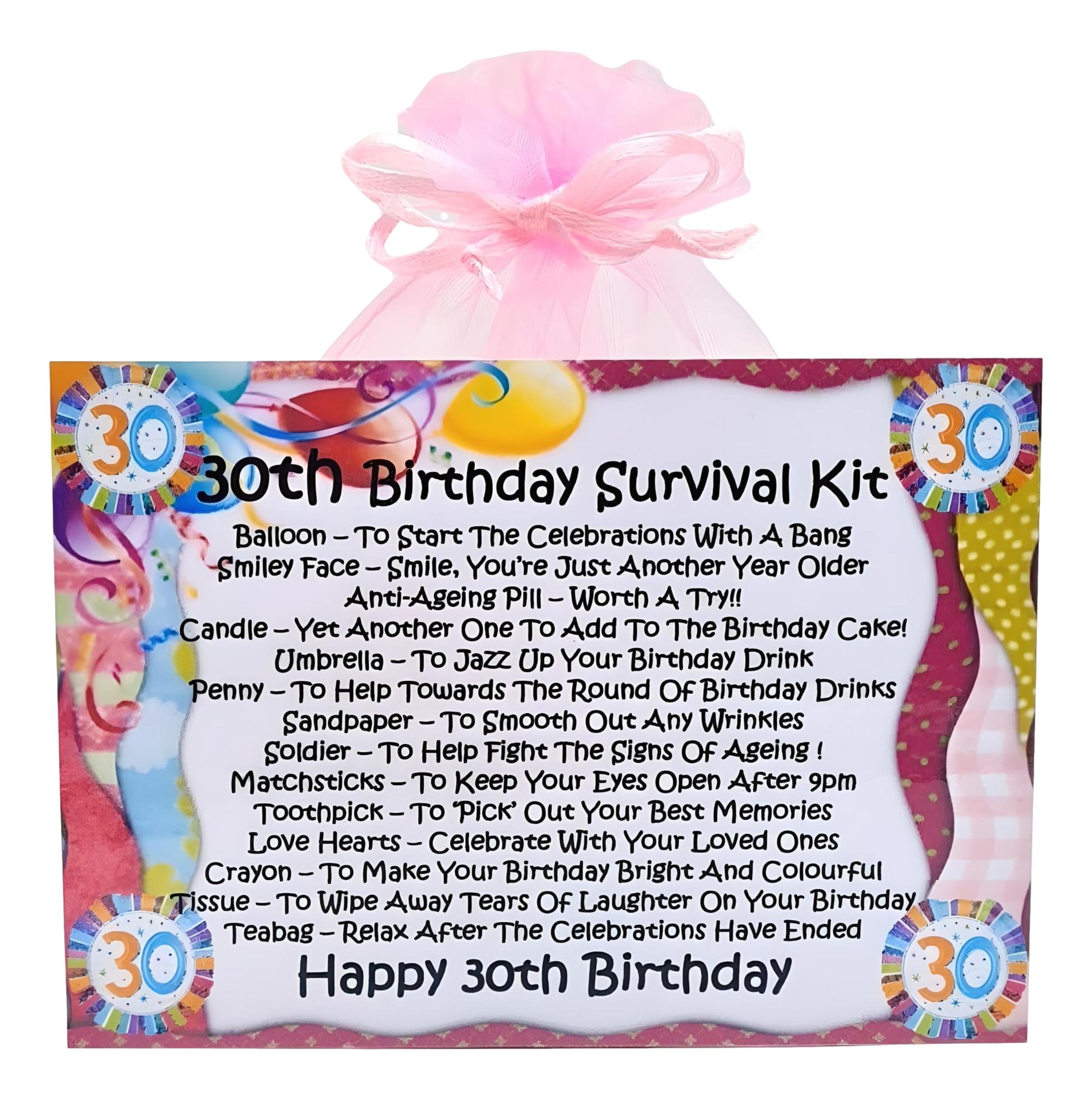 30th Birthday Survival Kit ~ (Pink) ~ Unique Sentimental Novelty Gift & Greetings Card | Happy Birthday | 30th Birthday Gift | Personalised Keepsake