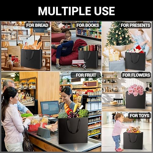 Miniatura 5 de EUSOAR Bolsas de regalo negras y papel de seda de regalo de 20 x 15, bolsas de compras con asas a granel, bolsas de envoltura de mercancía al por