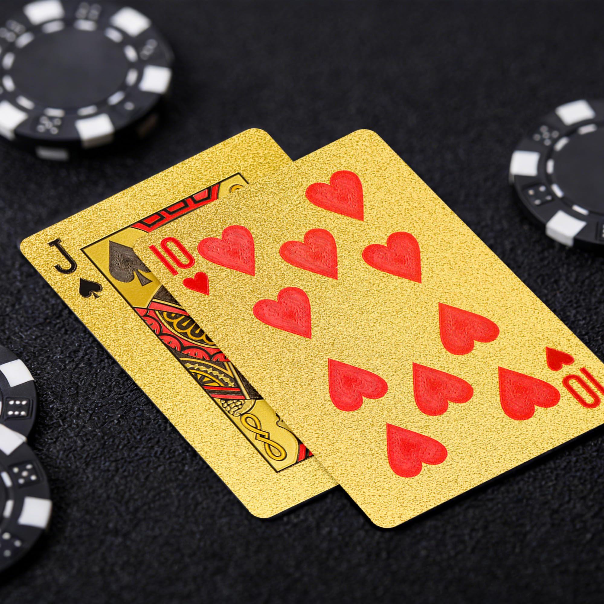 Cartas de juego doradas, cartas de plástico impermeables, 4 barajas de cartas, cartas de juego estándar para adultos, juego de cartas de póquer premium para juegos familiares, regalo nocturno, camping