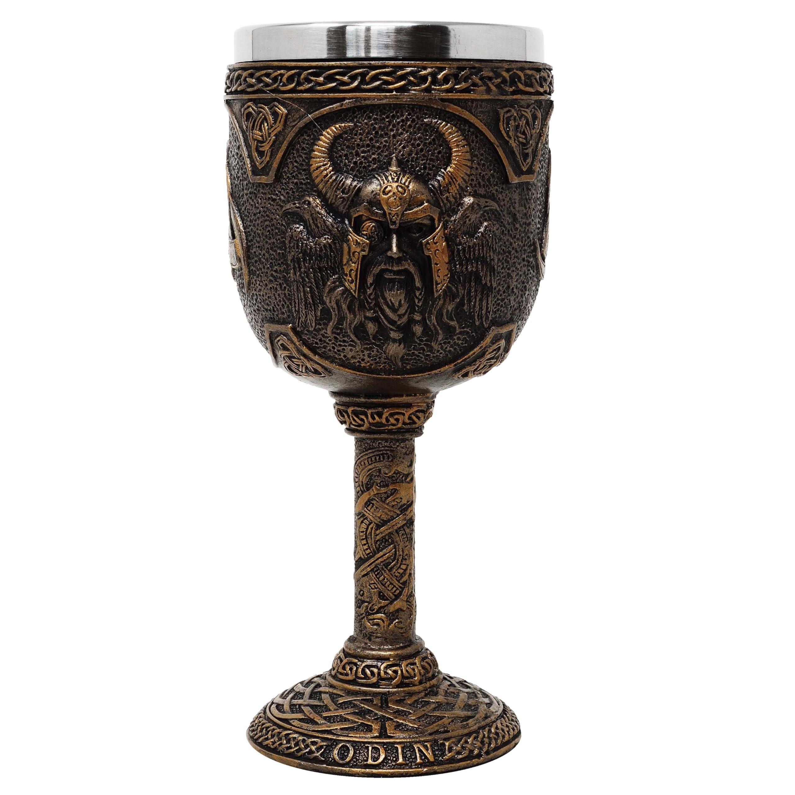 MystiCalls Geschenkset mit Krug Odin und Kelch Odin inklusive Elixierflasche Wikingertrank Mehrfruchtwein - Viking, Geschenk, Met