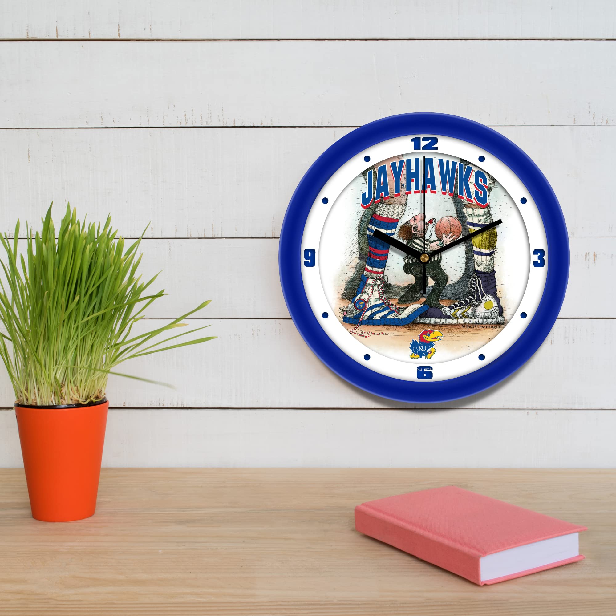 SunTime KU Jayhawks Basketball Wall Clock - Jump Ball by Gary Patterson - 11.5